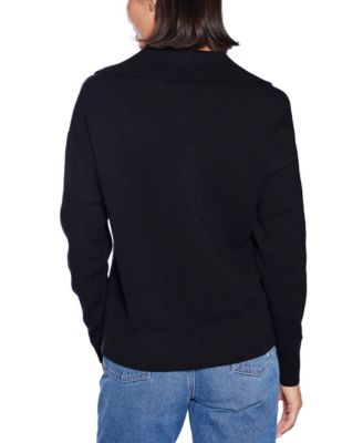 Rhinestone-Trimmed Split-Neck Sweater
