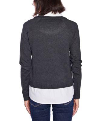  Women's Layered-Look Rivet-Trim Sweater
