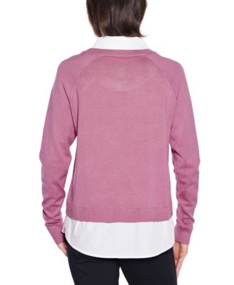  Women's Layered-Look Rivet-Trim Sweater