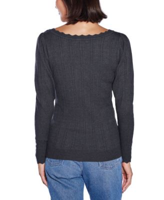  Women's Scalloped-Trim Boat Neck Sweater