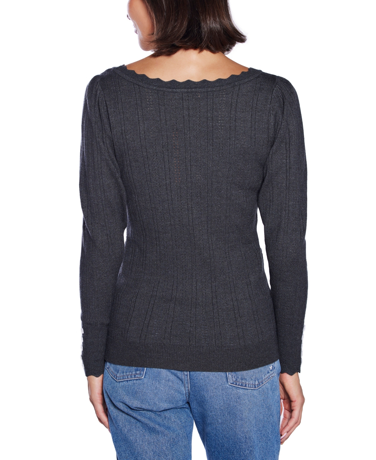 Belldini Women's Scalloped-trim Boat Neck Sweater In Gray