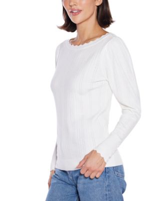  Women's Scalloped-Trim Boat Neck Sweater