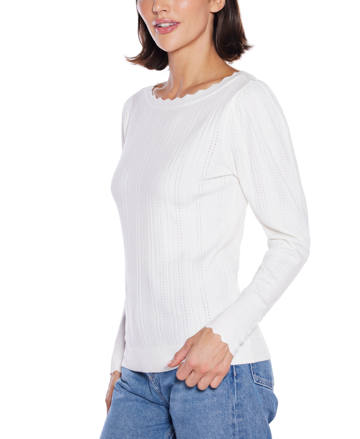 Belldini Women's Scalloped-trim Boat Neck Sweater In White