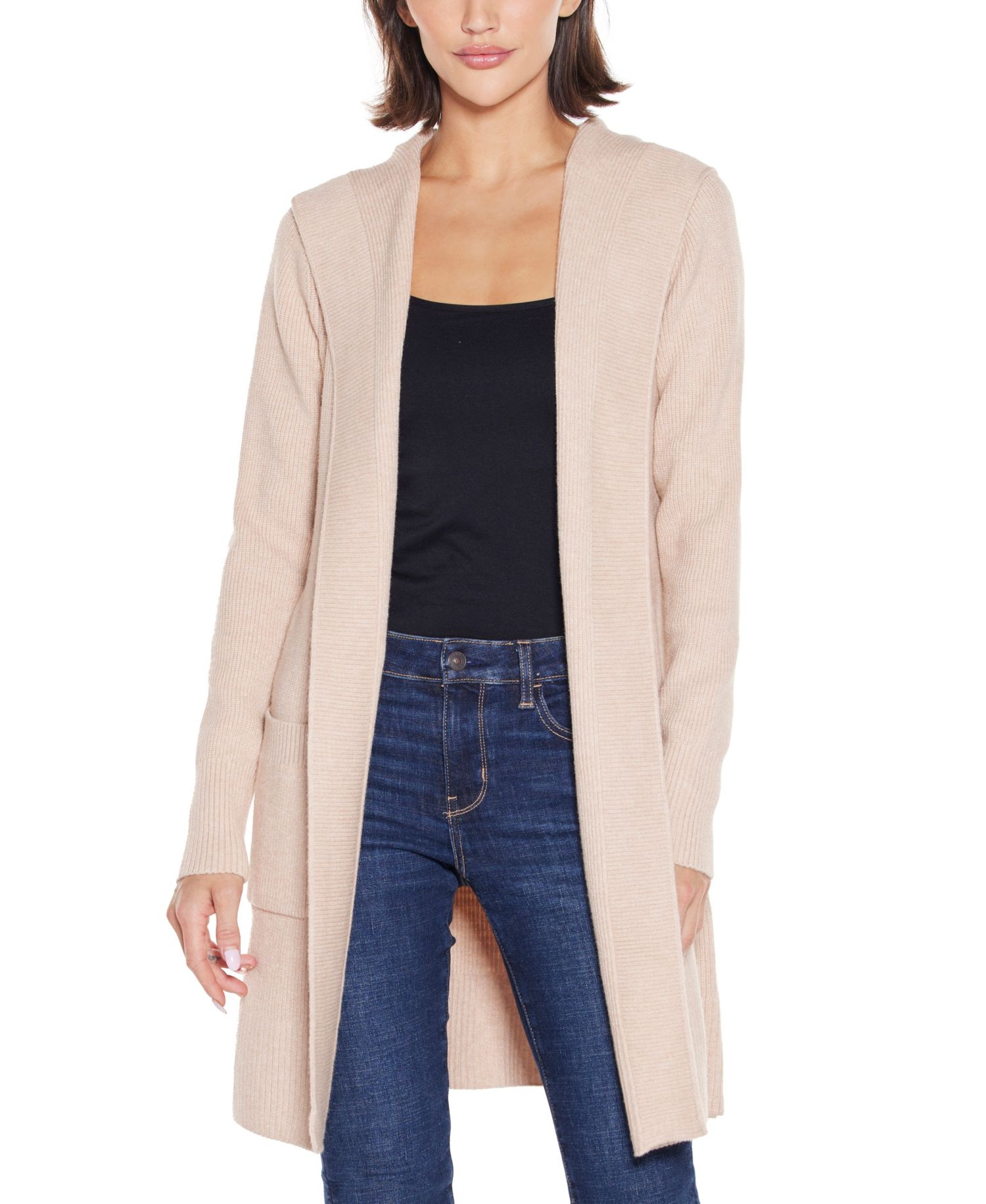 Women's Hooded Novelty-Stitch Coatigan Sweater