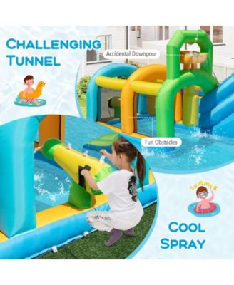 Inflatable Water Slide w/Splash Pool Climbing Wall Football Goal 735W Blower