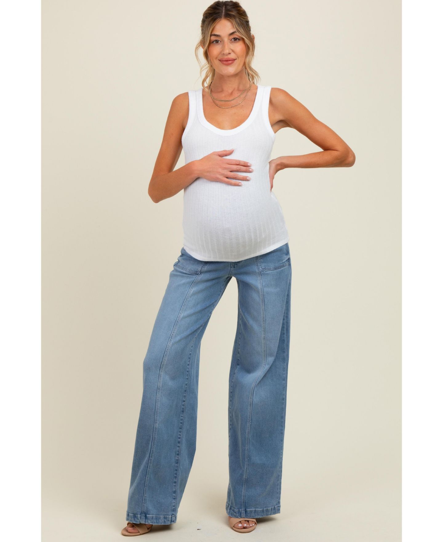 Женские джинсы Pinkblush Blue Front Seam Super Wide Leg, цвет: Синий — фото 5