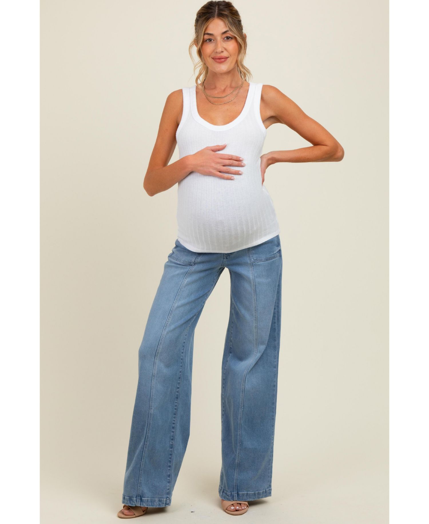Women's Blue Front Seam Super Wide Leg Jeans