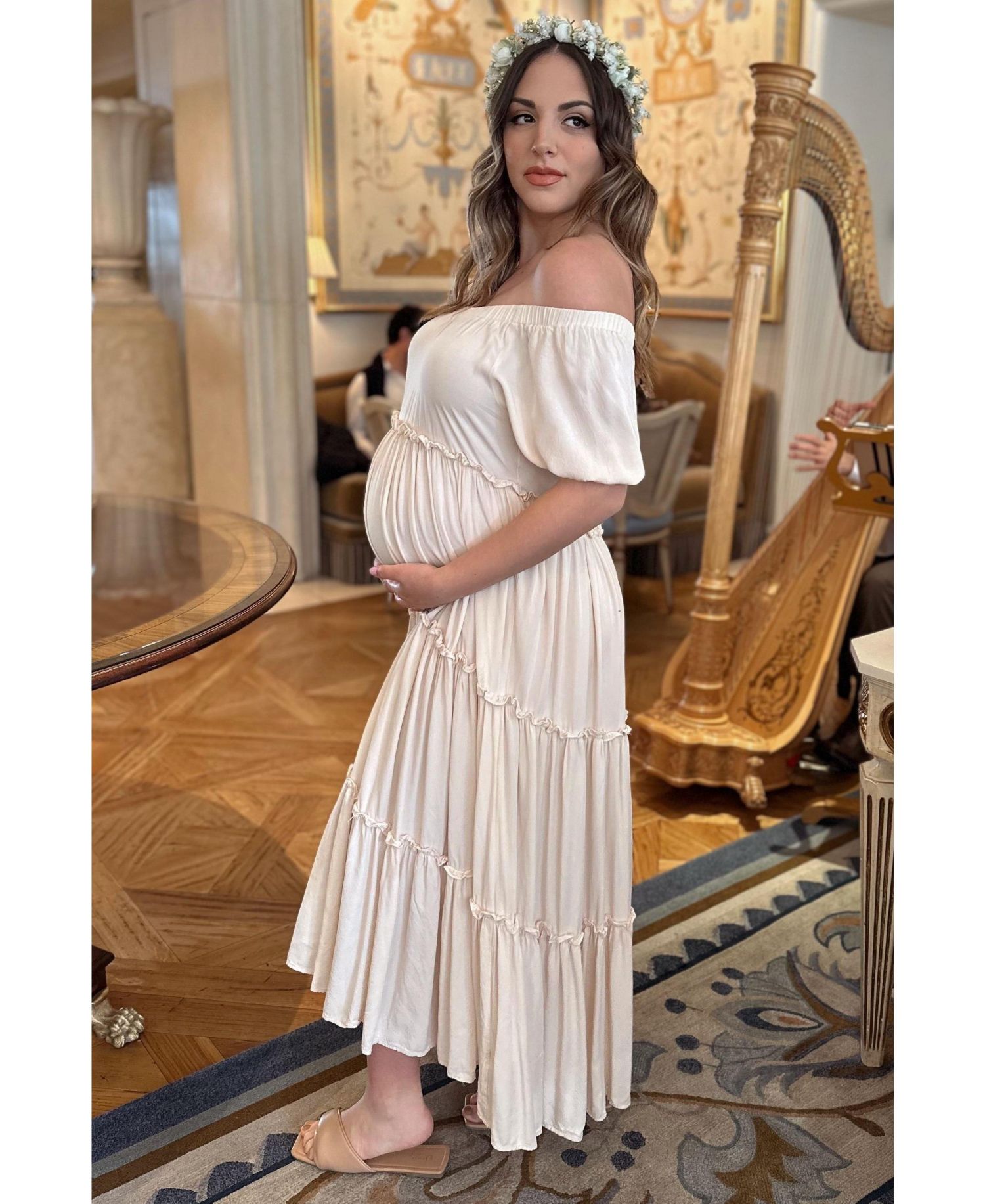 Women's Cream Off Shoulder Ruffle Tiered Maxi Dress