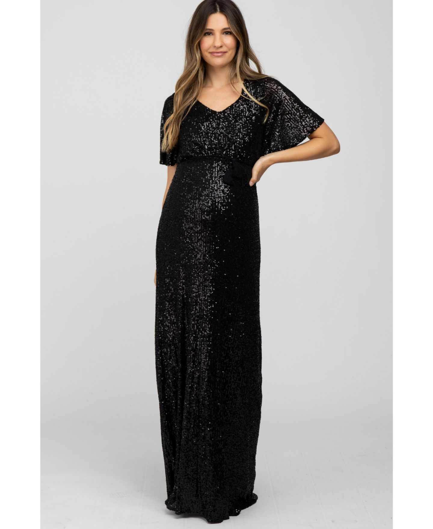Женское платье Pinkblush Black Sequin Short Sleeve Maxi, цвет: Чёрный — фото 2