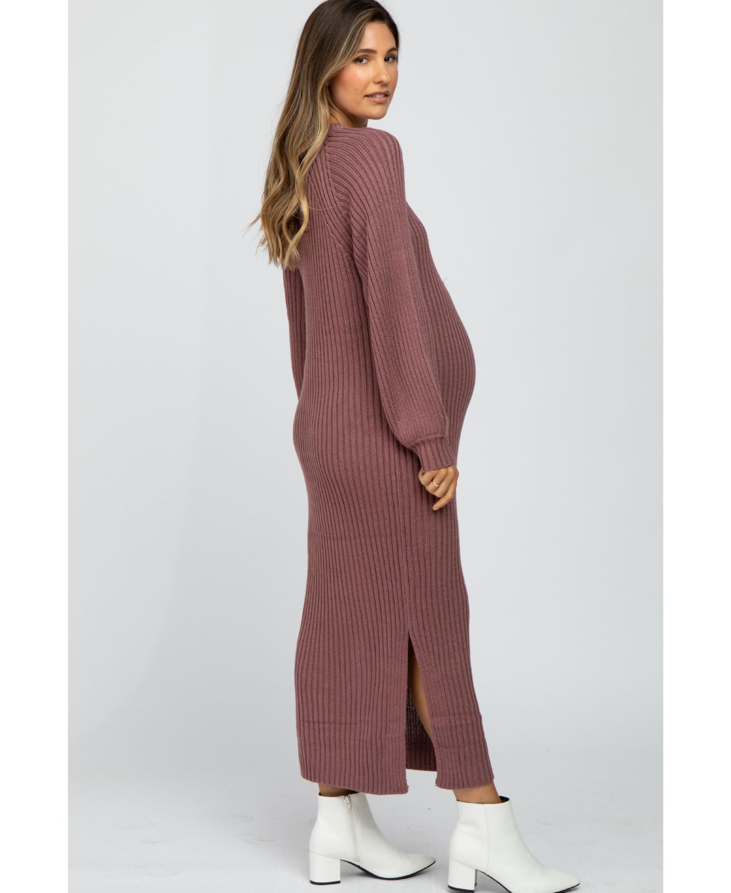 Women's Maternity Side Slit Maxi Sweater Dress
