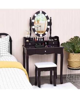 Oval Mirror Vanity Set  with 10 LED Dimmable Bulbs and 3 Drawers