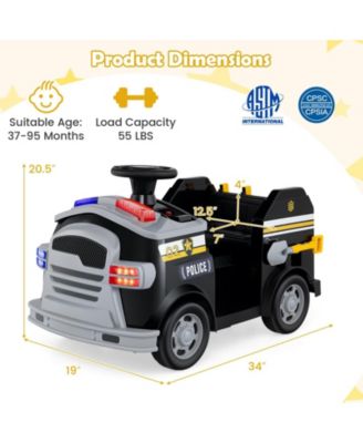 Police Car Ride on, 12V Electric Cop Truck Kids Car w/Shovel & Wrench, Fire Extinguisher, Ladder, Safety Hat, 4 Anti-Slip Wheels, Music, Alarm, Horn, Electric Vehicle Gift for Toddler(Black)