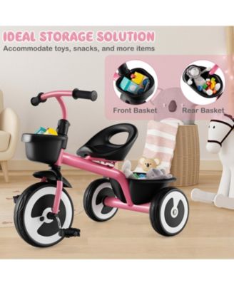 Toddler Tricycle with Adjustable Seat and Storage Baskets for 1.5-5 Years Old