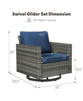 U-Frame 2-Piece Swivel Glider Wicker Outdoor Rocking Chair with Olefin Cushions