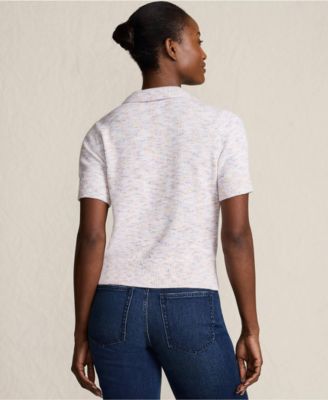 Women's Cotton Blend Short Sleeve Polo Sweater