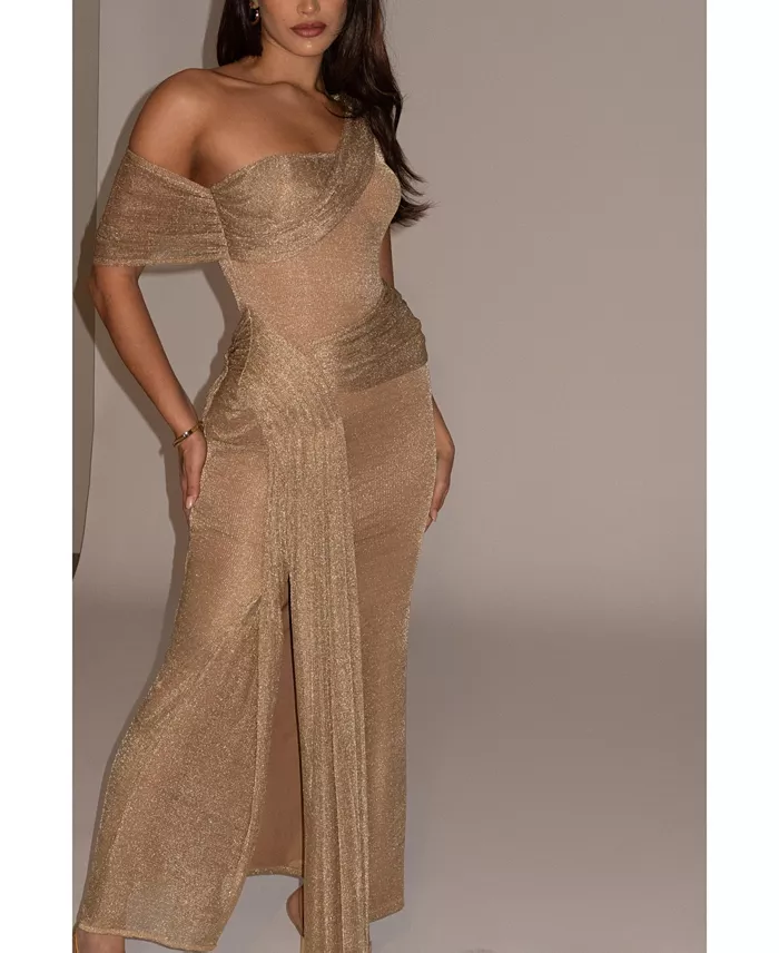 Women's Draped Metallic Maxi Dress - thumbnail 7