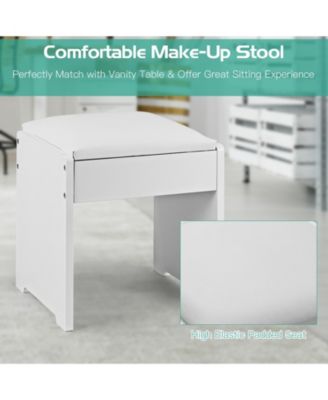2-Pc. Wood Flip-Top Mirror Vanity Dressing Table Set with Cushioned Stool