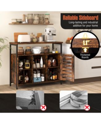 Buffet Cabinet Industrial Sideboard Storage Cabinet with Slatted Door and 3 Adjustable Shelves