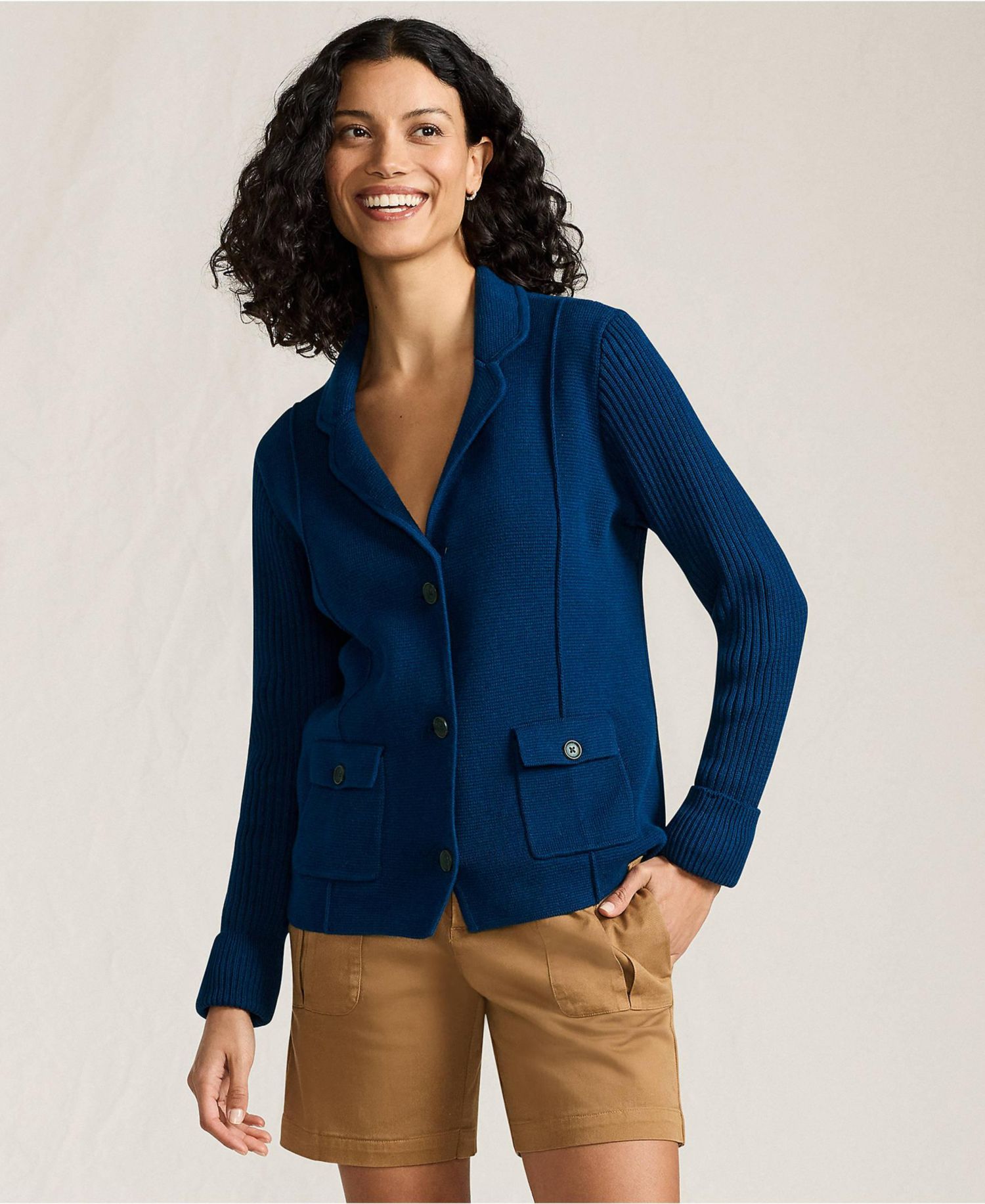 Women's Petite Drifter Ribbed Collared Blazer Sweater
