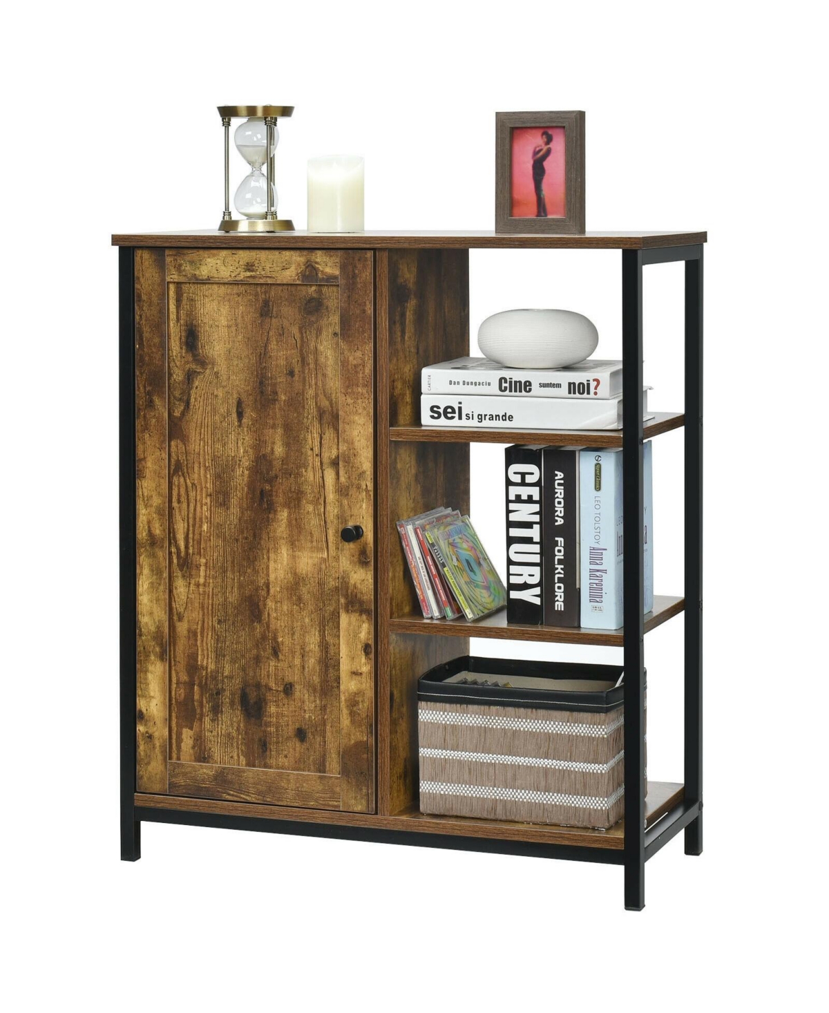 Volenca Multipurpose Freestanding Storage Cabinet with 3 Open Shelves and Doors