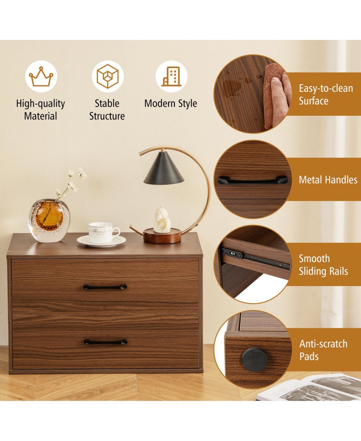 Volenca 2-Drawer Stackable Horizontal Storage Cabinet Dresser Chest with Handles