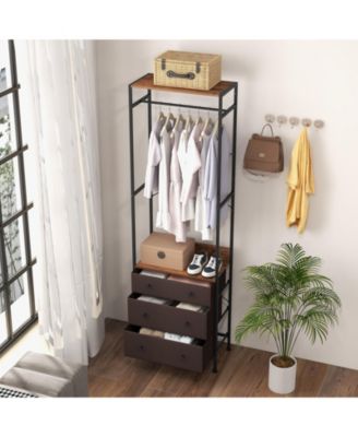 Freestanding Closet Organizer with 3-position Hanging Rod and Storage Shelves