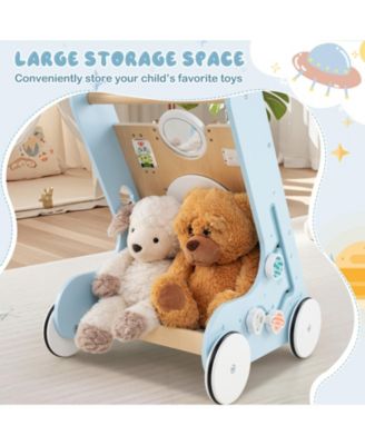 Wooden Baby Walker Push & Pull Learning Activity Center w/ Wheels Push Toy