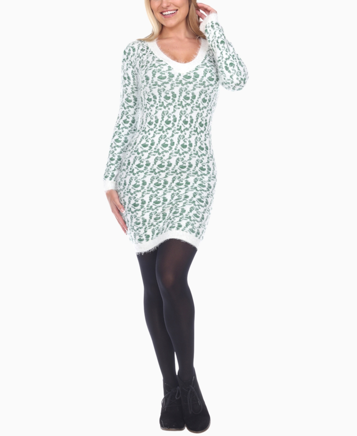 White Mark Women's Fuzzy Knit Sweater Dress In Green