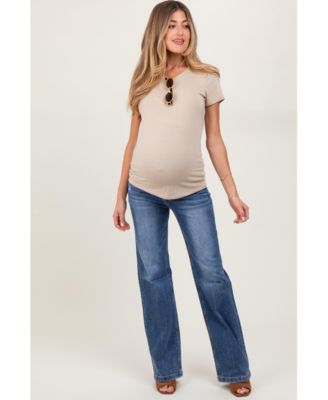 Maternity Navy Blue Lightly Distressed Straight Leg Jeans