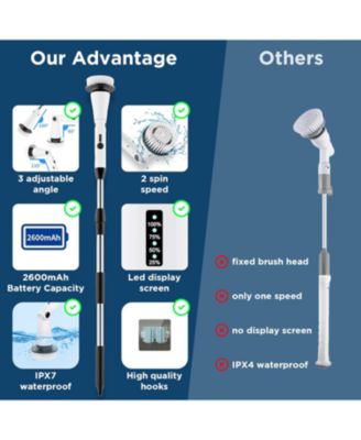 Electric Spin Scrubber - Power Shower Cleaning Brush with Extendable Handle & 4 Brush Heads for Bathrooms Window and Floor White/Black