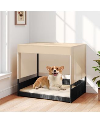 Elevated Wicker Dog House for Small to Medium Breeds