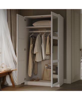 1Pc Solid Wood 2-Door, Mirrored Doors Urban Wardrobe Armoire