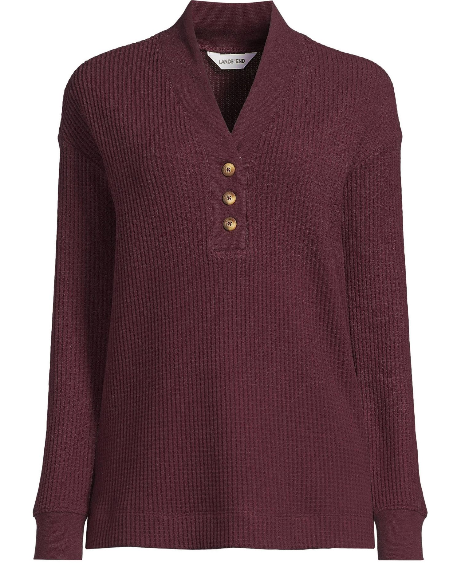 Women's Long Sleeve Waffle Shawl Collar Henley