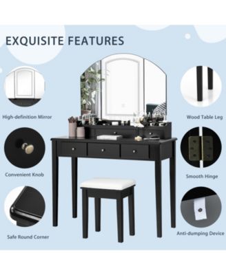 Generic 2-Pc. Wood Tri-Folding Lighted Mirror Vanity Table Set with Stool