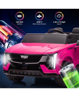 2 Seater Ride on Truck, 24V Licensed Cadillac Kids Car Electric Vehicles w/Remote Control, 3 Speeds, LED Lights