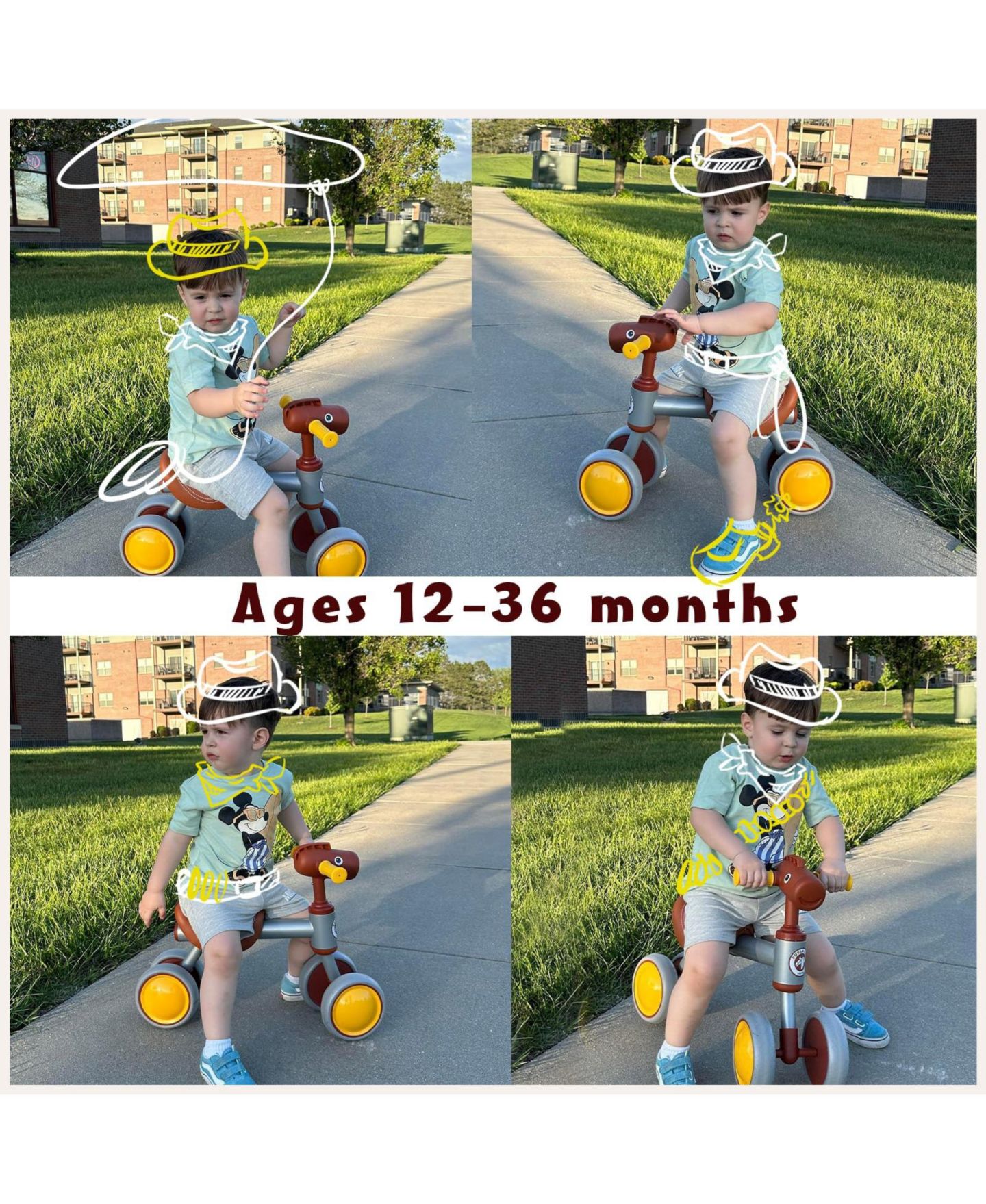 Детская игрушка Mecale Baby Balance Bike No Pedal 4-Wheel Bicycle, цвет: Коричневый — фото 7
