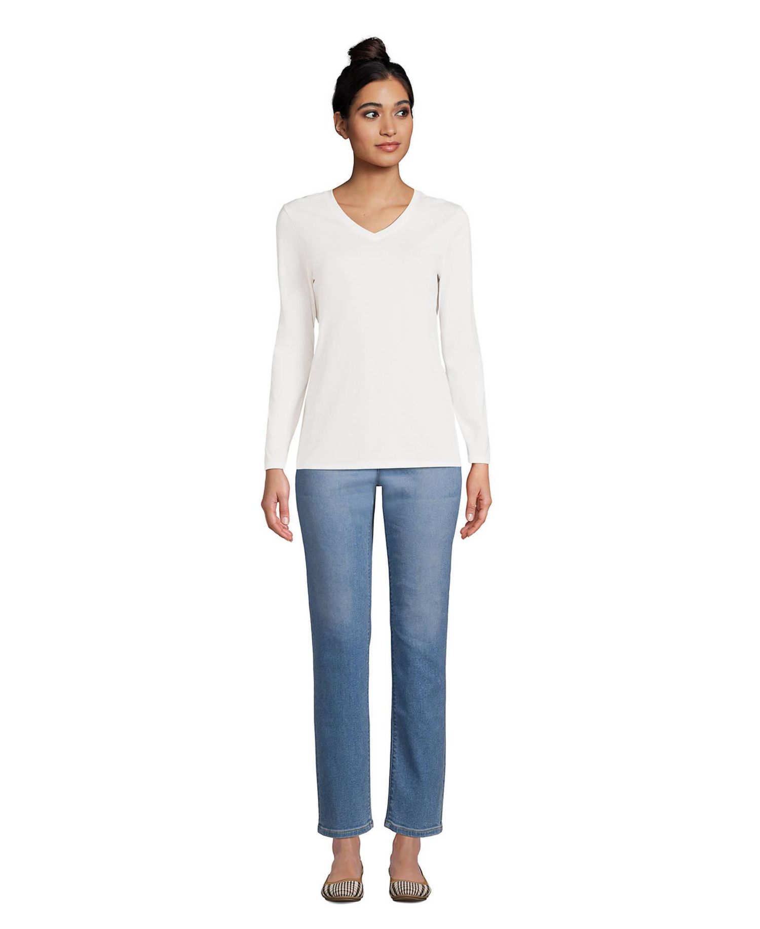 Petite Relaxed Supima Cotton Long Sleeve V-Neck T-Shirt
