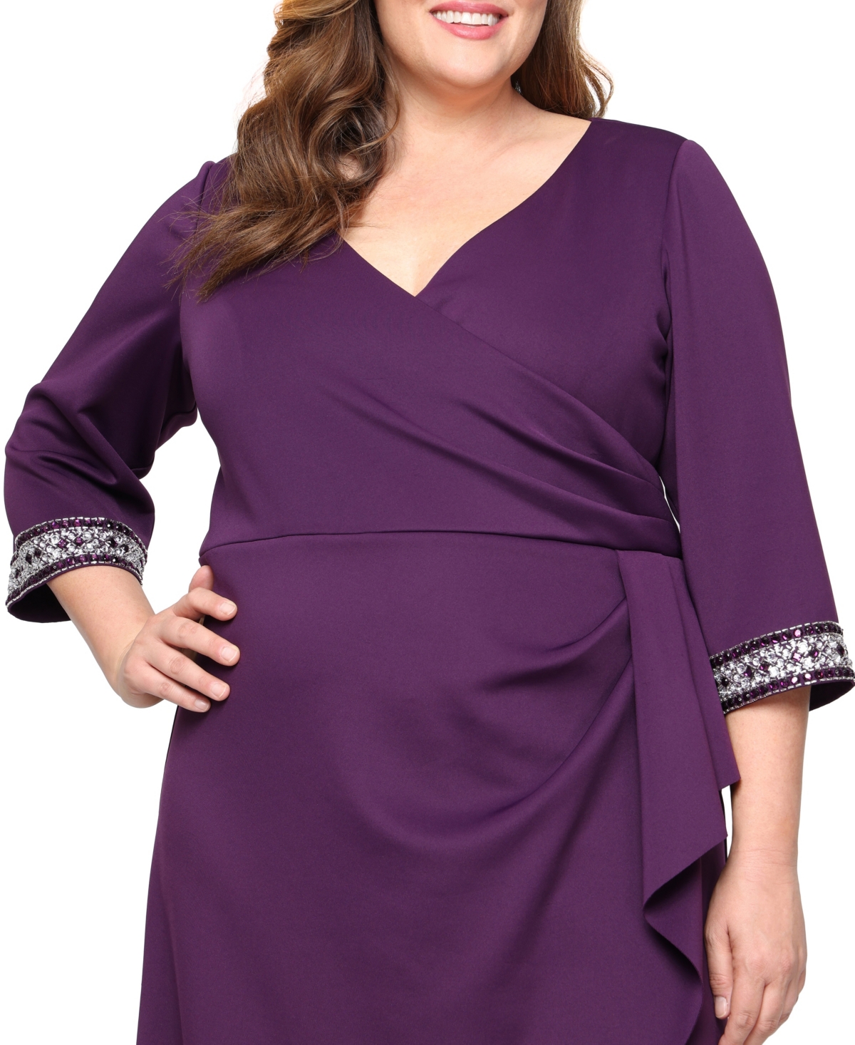 Alex Evenings Plus Size Long Stretch Scuba Crepe Dress In Purple