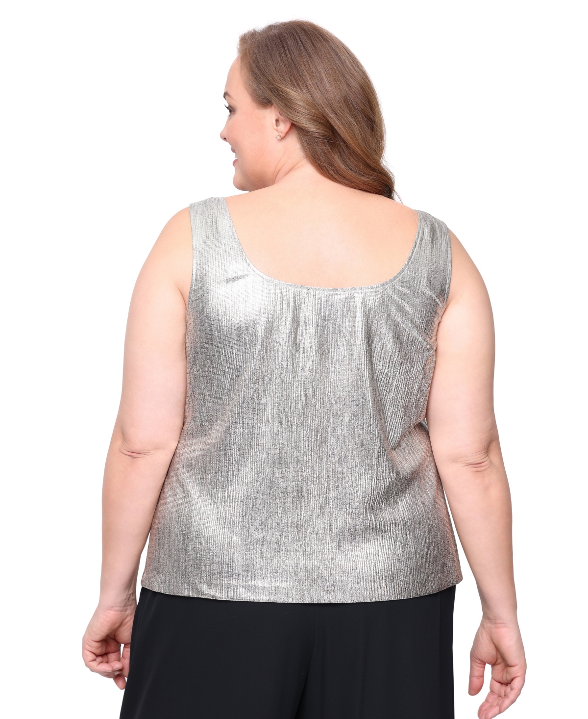 Alex Evenings Women's Plus Size Foil Knit Twinset In Silver