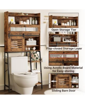 Over The Toilet Storage with Cabinet for Bathroom, Vintage Brown