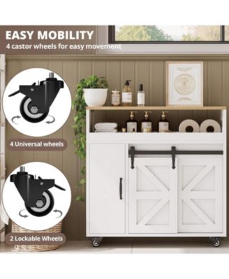 Toilet Paper Cabinet with Rolling Wheels, Paper Holes, White/Natural