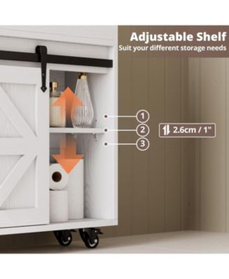 Toilet Paper Cabinet with Rolling Wheels, Paper Holes, White/Walnut