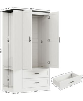 2-Door Engineered Wood Wardrobe with Mirror, Drawers & Shelves