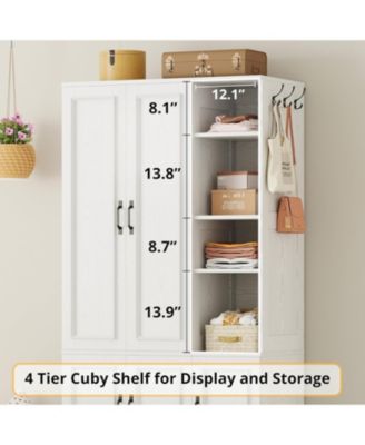 Wooden Wardrobe with 4 Storage Shelves and Hanging Rod