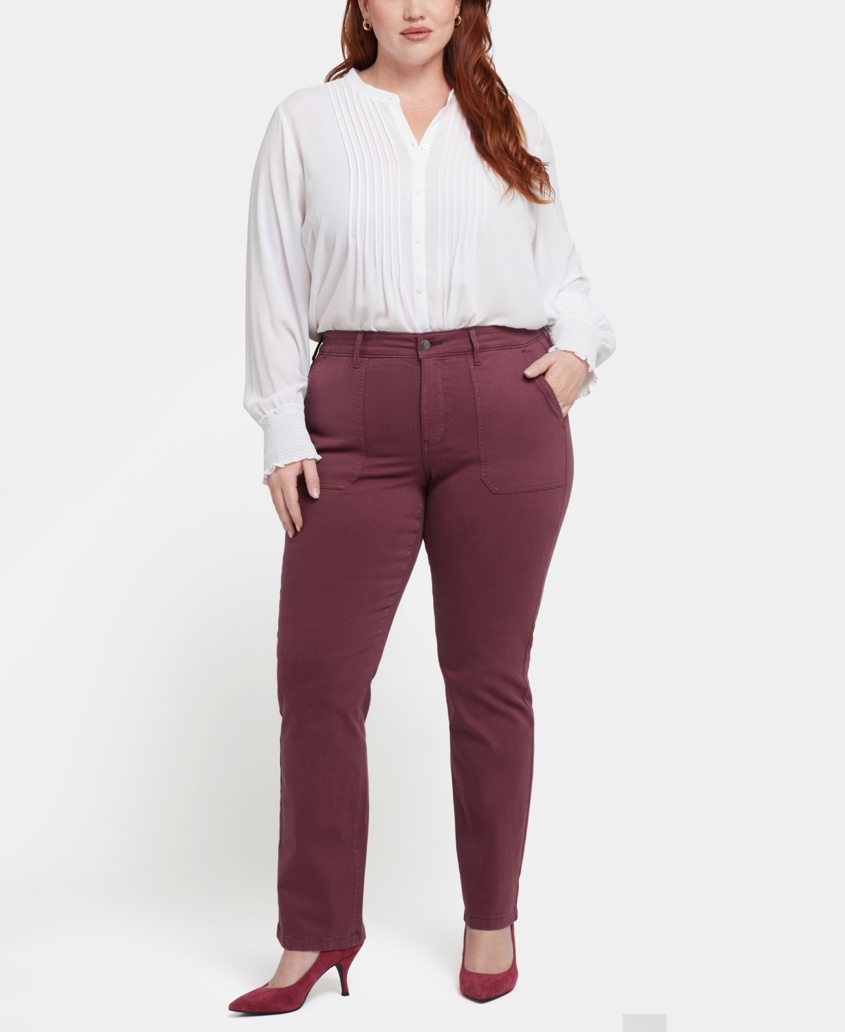 Nydj Plus Size Marilyn Straight Leg Denim Jeans With Utility Pockets In Burgundy