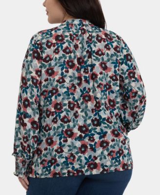 Plus Size Pleated Peasant Long Sleeve Top