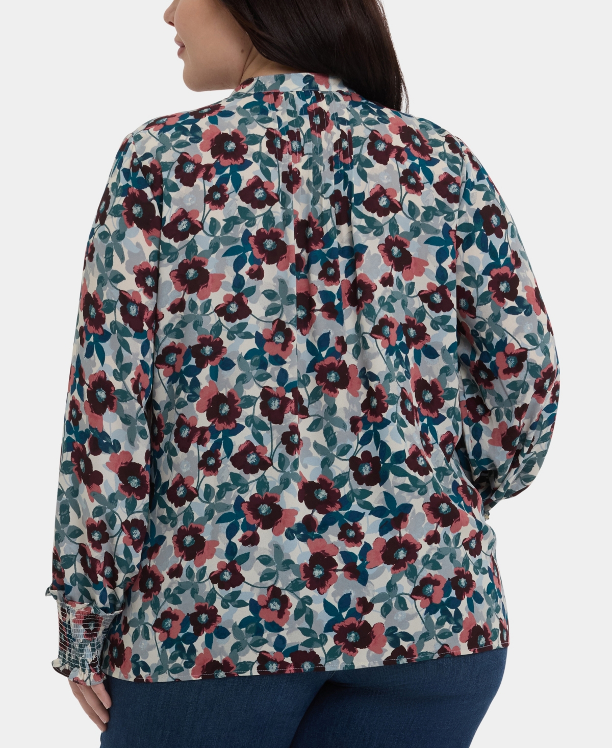 Nydj Plus Size Pleated Peasant Long Sleeve Top In Multi