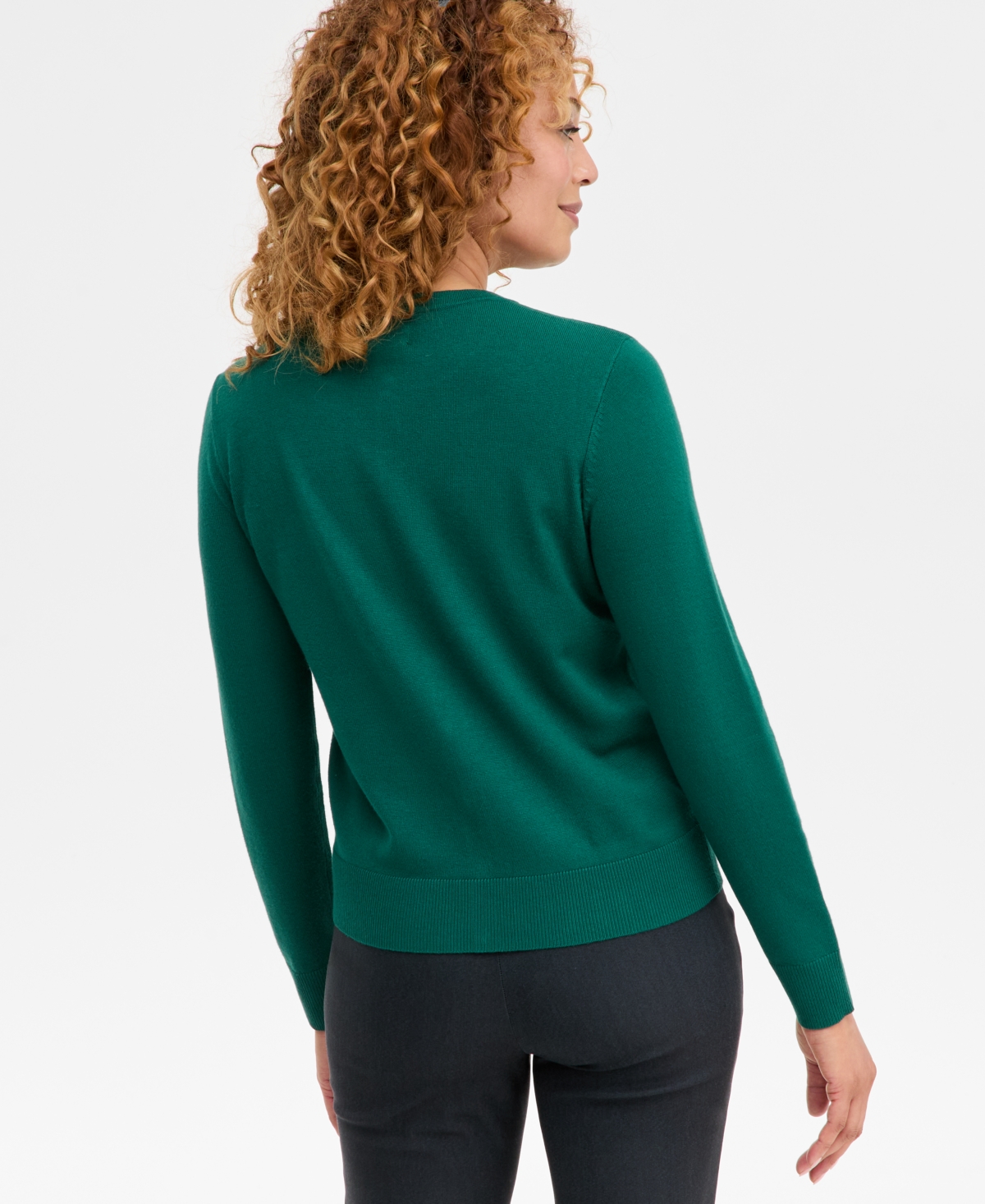 Jm Collection Petite Button-front Applique Cardigan, Created For Macy's In Green