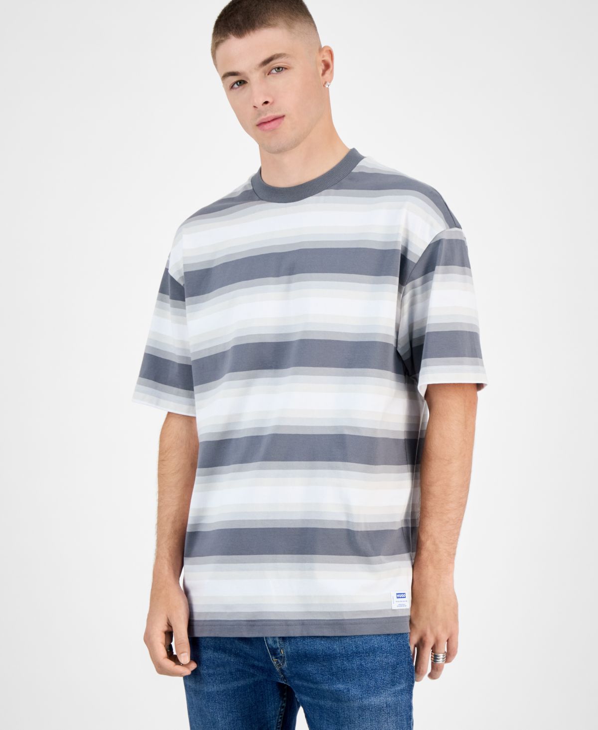 Мужская хлопковая футболка Nisote в полоску с круглым вырезом и короткими рукавами Hugo Boss