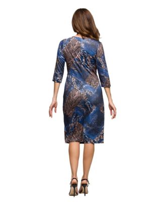 Women's Three Quarter Sleeve Faux Wrap Dress
